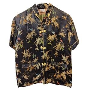 Vintage Oriental Button Down Short Sleeve Mandarin Collar With Pankou Buttons